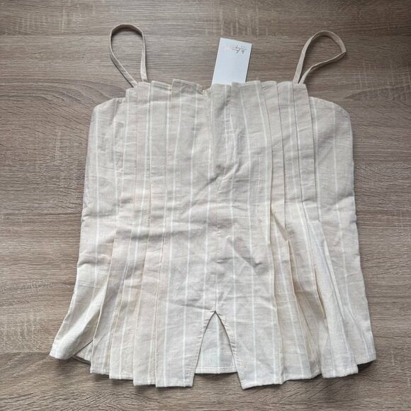 NWT Anthropologie Layered Cotton Linen Pleated Striped Top Cream Small - Picture 4 of 8